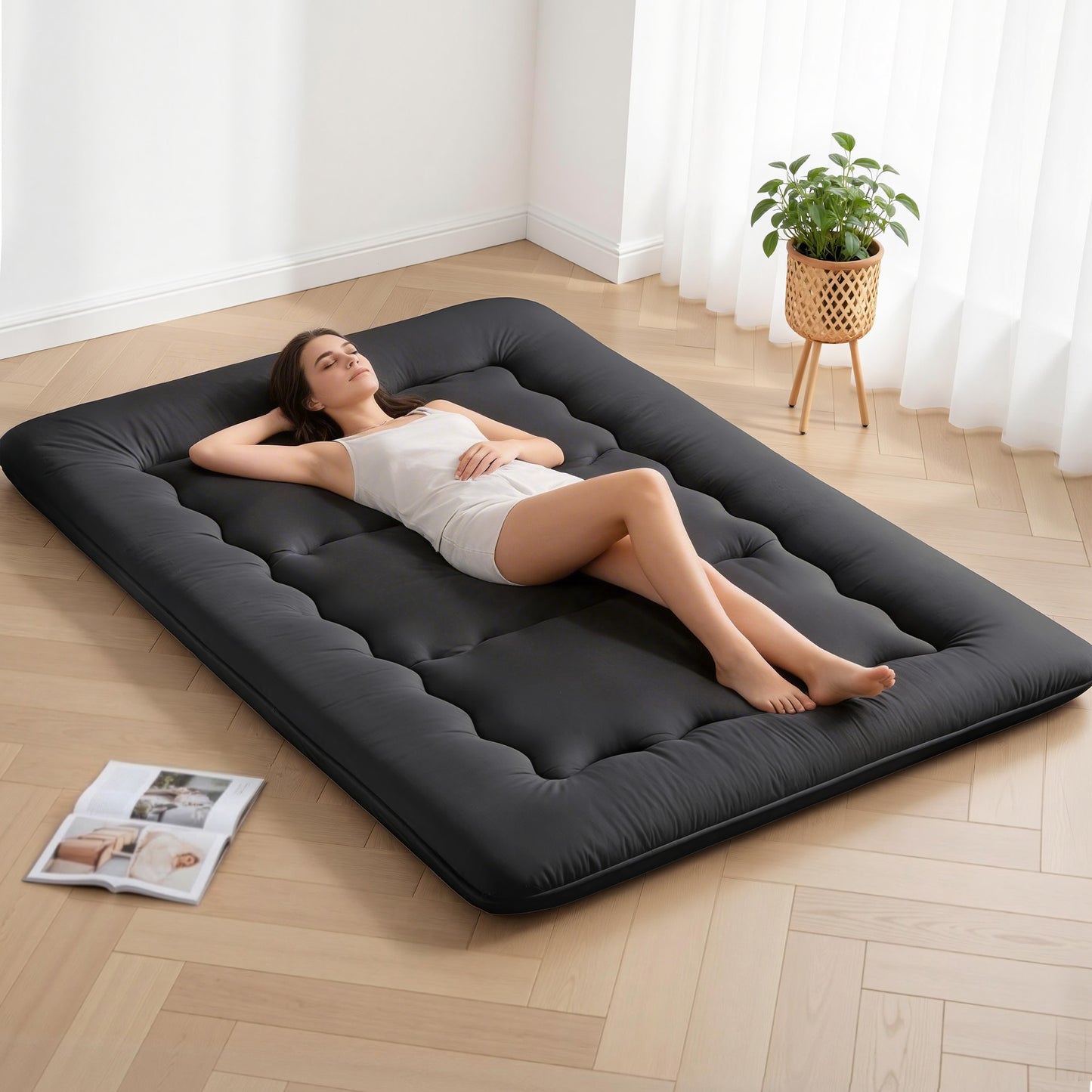 Giselle Bedding 10cm Japanese Floor Mattress Foldable Futon Mattress Washable Cover Straps