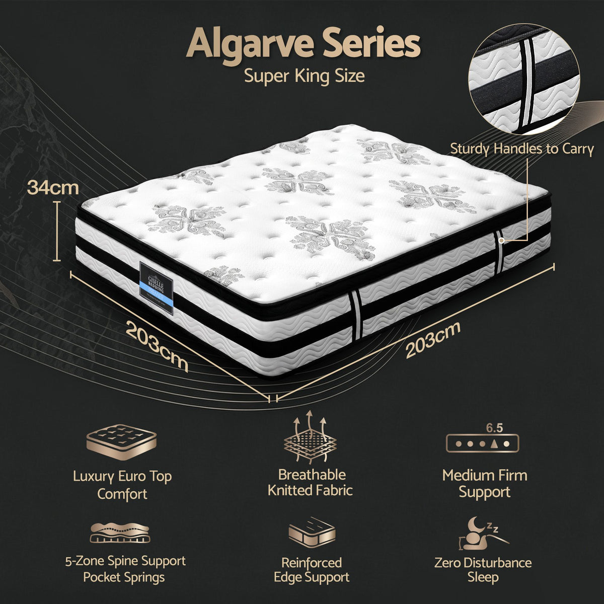 Giselle Bedding 34cm Mattress Euro Top Pocket Spring Super King