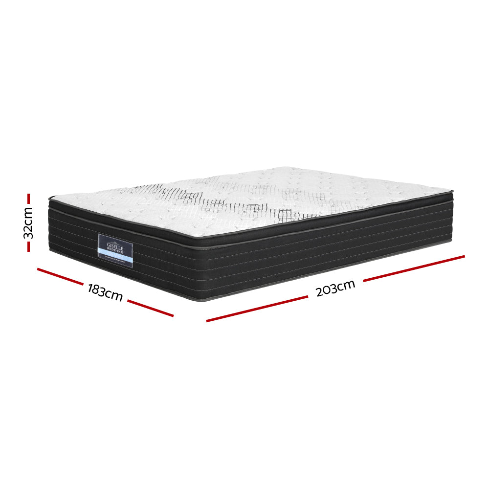 Giselle Bedding 5-Zone King Mattress 32cm Extra Firm Enhanced 6-turn Individual Pocket Spring for Back Pressure Relief