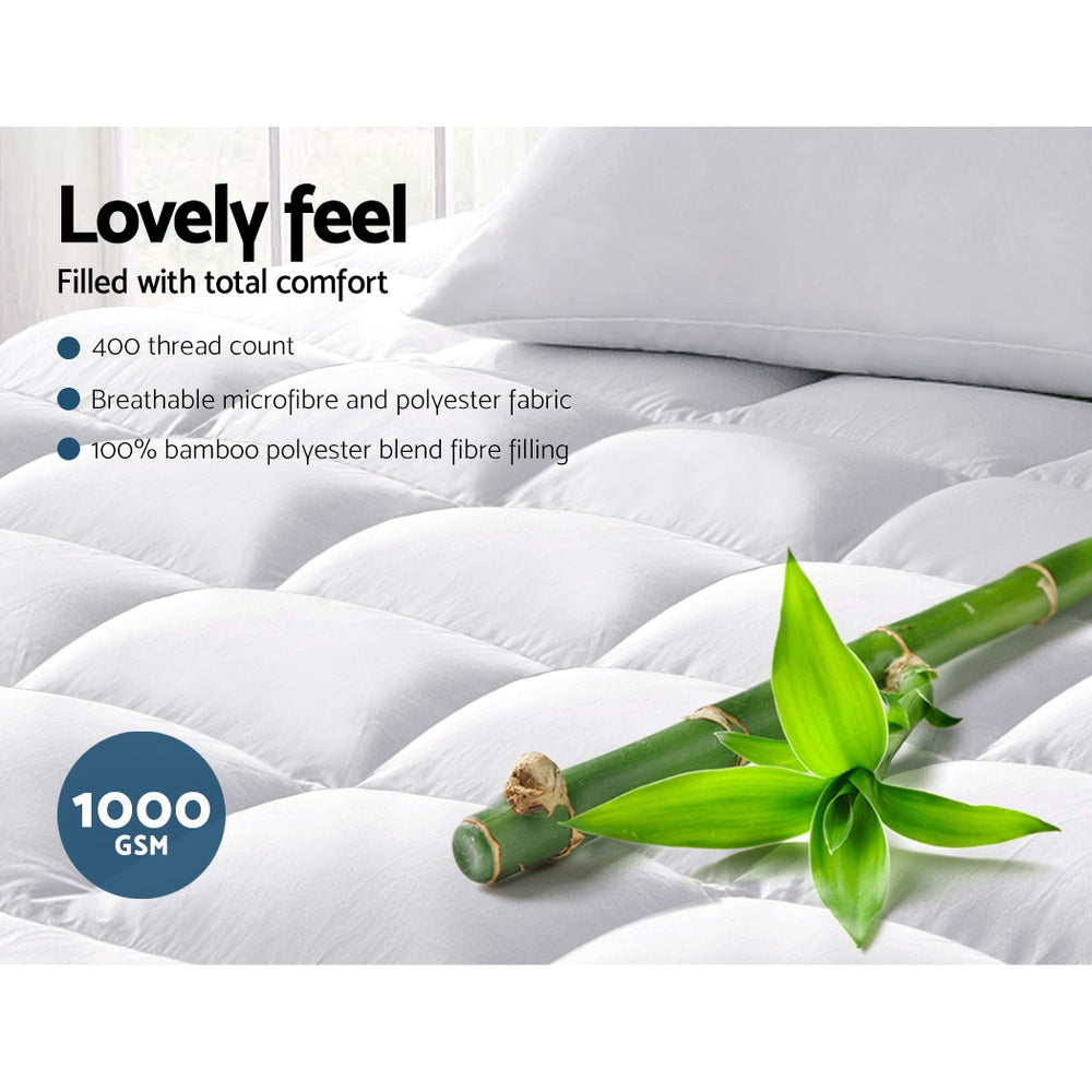 Giselle Bedding 5cm Bamboo Pillowtop Mattress Topper 1000GSM Mattress Pad for Back Pain Relief Washable Breathable Protector with 45cm Deep Pocket King