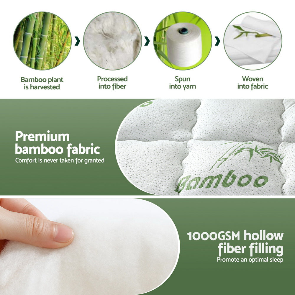 Giselle Bedding 5cm Pillowtop Mattress Topper 1000GSM Thick Soft Bamboo Cooling Pad for Back Pain Relief & Guest Bed, Washable Overfilled Cover with 45cm Deep Pocket King Single