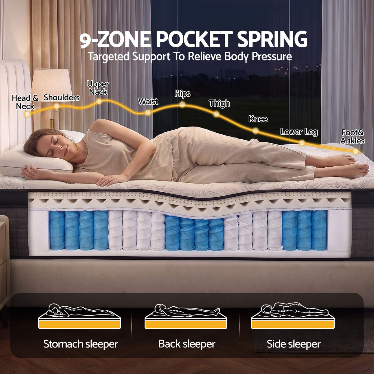 Giselle Bedding 9 Zone King Single Mattress 34cm with Latex & Egg Crate Foam for Pressure Relief