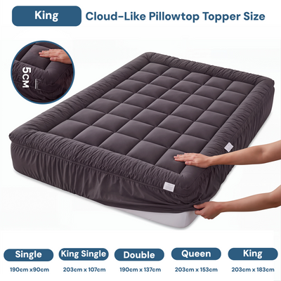 Giselle Bedding Bamboo Charcoal Filling Pillowtop Topper 1000GSM 5cm Thick Pillowtop Pad for Back Pain Relief Washable with 45cm Deep Pocket King