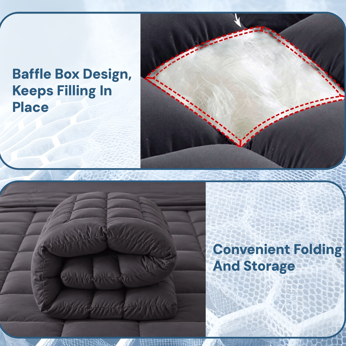 Giselle Bedding Bamboo Charcoal Filling Pillowtop Topper 1000GSM 5cm Thick Pillowtop Pad for Back Pain Relief Washable with 45cm Deep Pocket Queen