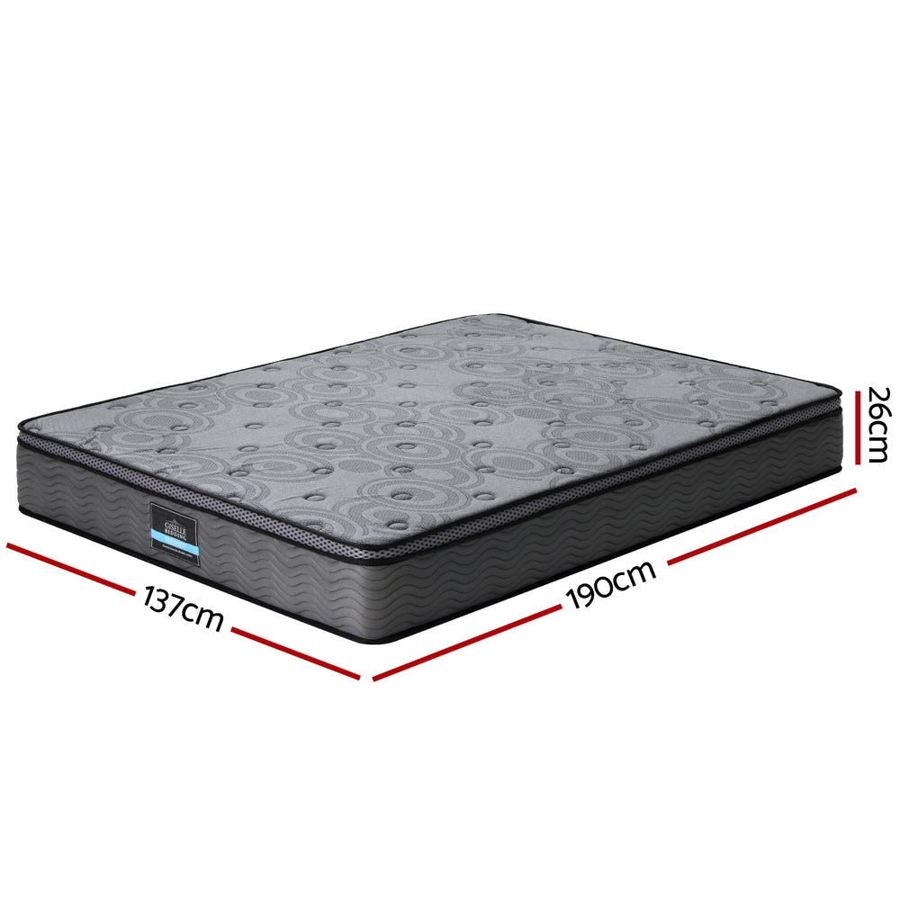 Giselle Bedding Double Mattress 26cm Enhanced 6-turn Pocket Spring for Isolate Motion with Reinforced Edge Support