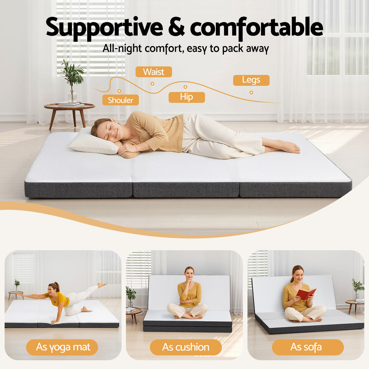 Giselle Bedding Foldable Mattress Folding Sofa Bed Tri-Fold Memory Foam Tencel Queen