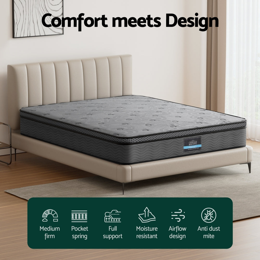 Giselle Bedding King Mattress 26cm Enhanced 6-turn Pocket Spring for Isolate Motion with Reinforced Edge Support