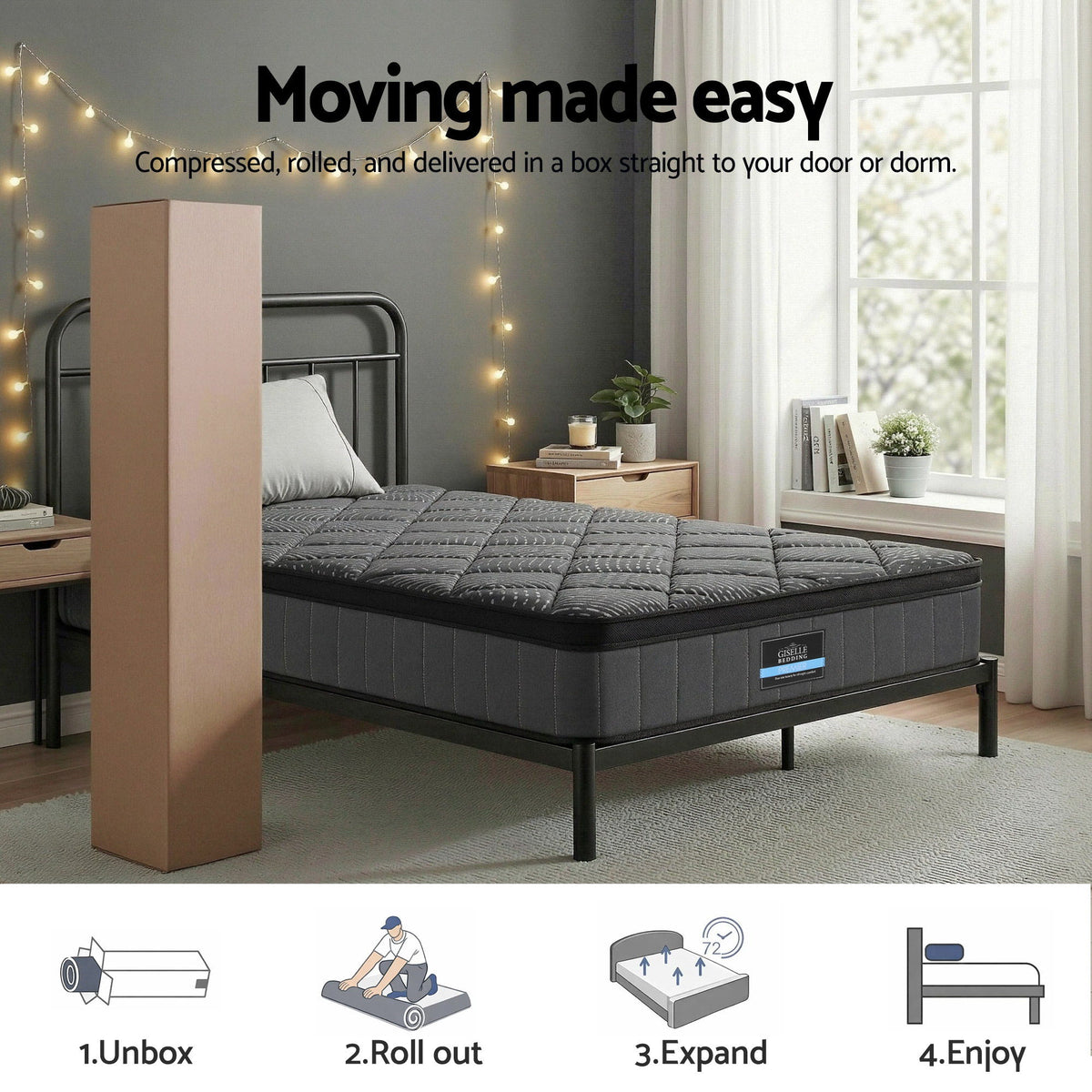 Giselle Bedding King Single Mattress 25cm Pocket Spring Latex Euro Top Medium Firm Bed
