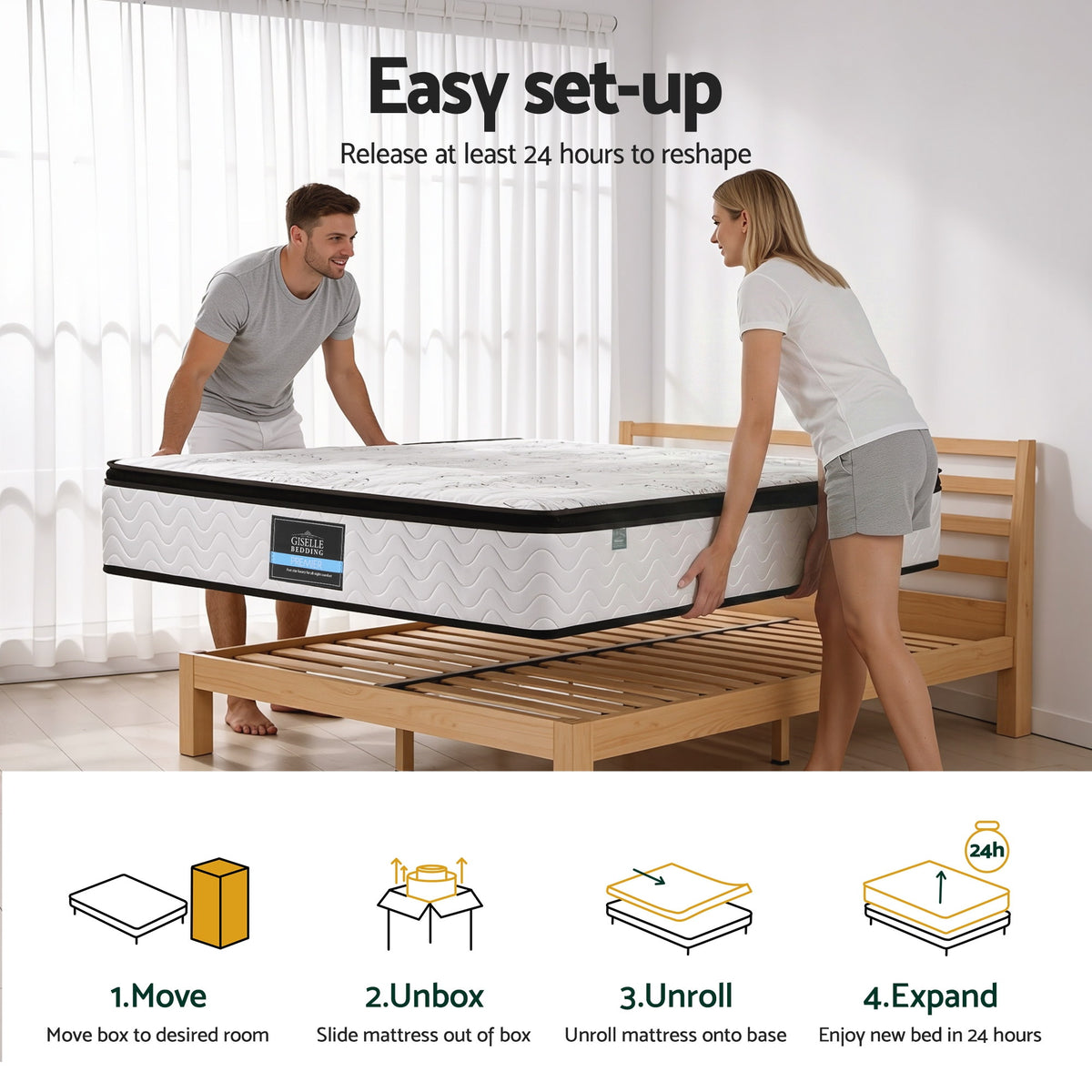 Giselle Bedding King Single Mattress 30cm Pocket Spring Euro Top Medium Firm Foam
