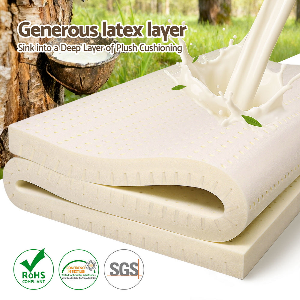 Giselle Bedding Latex Mattress Topper, 7.5cm Thick 7-Zone Pressure Relief Bed Pad with Washable Cover, Cooling Breathable Mat for Side Sleepers & Back Pain, Beige Single