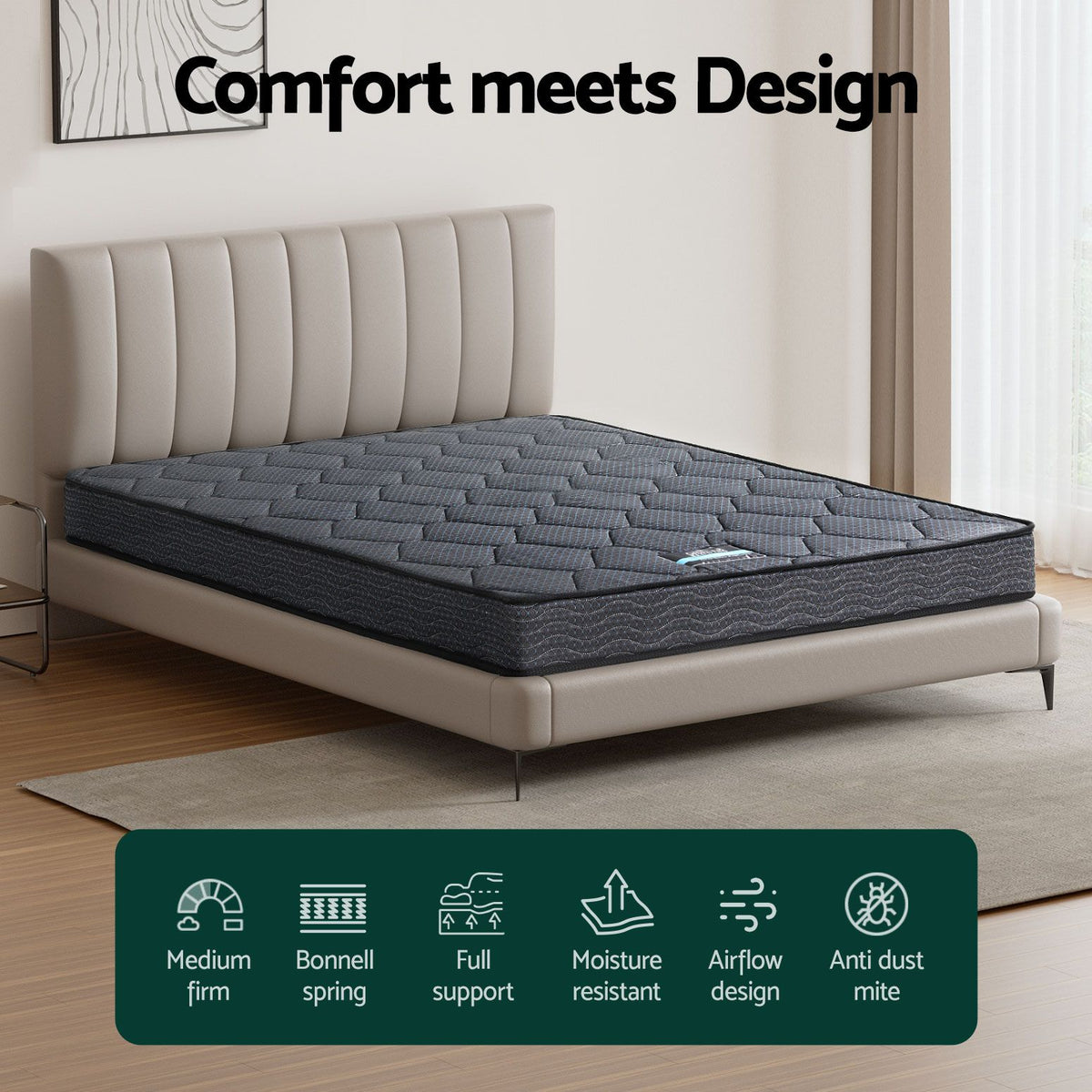 Giselle Bedding Queen Mattress 16cm Bonnell Spring Medium Firm Tight Top