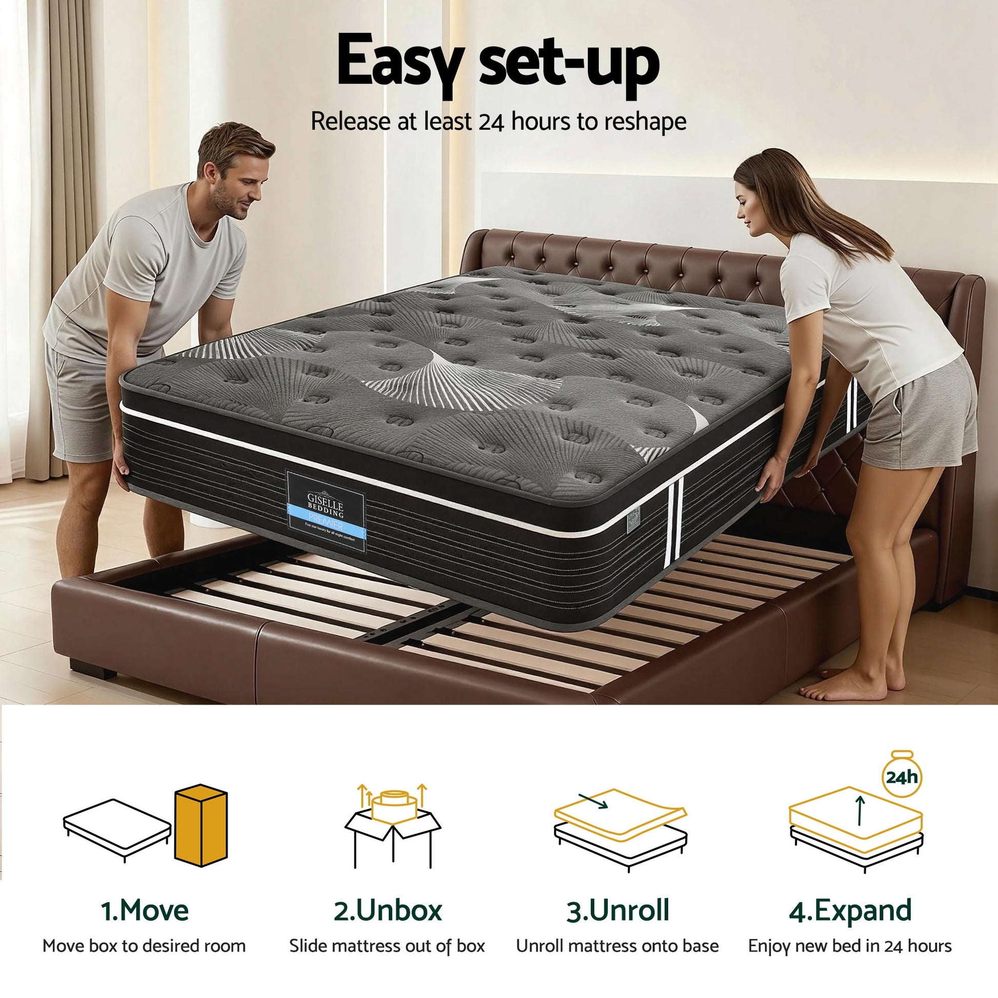 Giselle Bedding Queen Mattress 35cm Euro Top with Graphene Cooling Comfort Medium Firm
