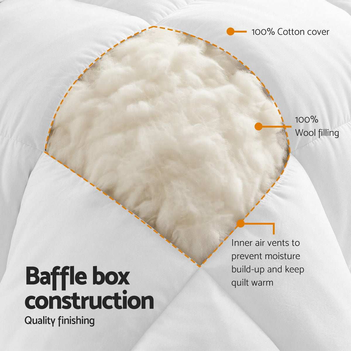 Giselle Bedding Wool Quilt 500GSM Thick Super King Winter Doona Baffle Box Construction 100% Wool Filling