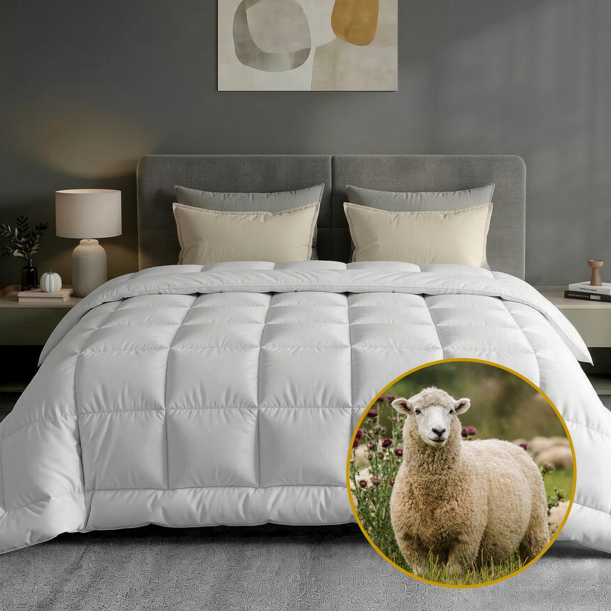 Giselle Bedding Wool Quilt 500GSM Thick Super King Winter Doona Baffle Box Construction 100% Wool Filling