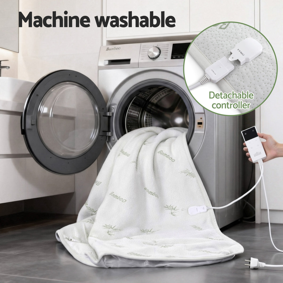 Giselle Electric Blanket Bamboo Fabric Queen Fitted Heated Pad Underlay Washable Winter