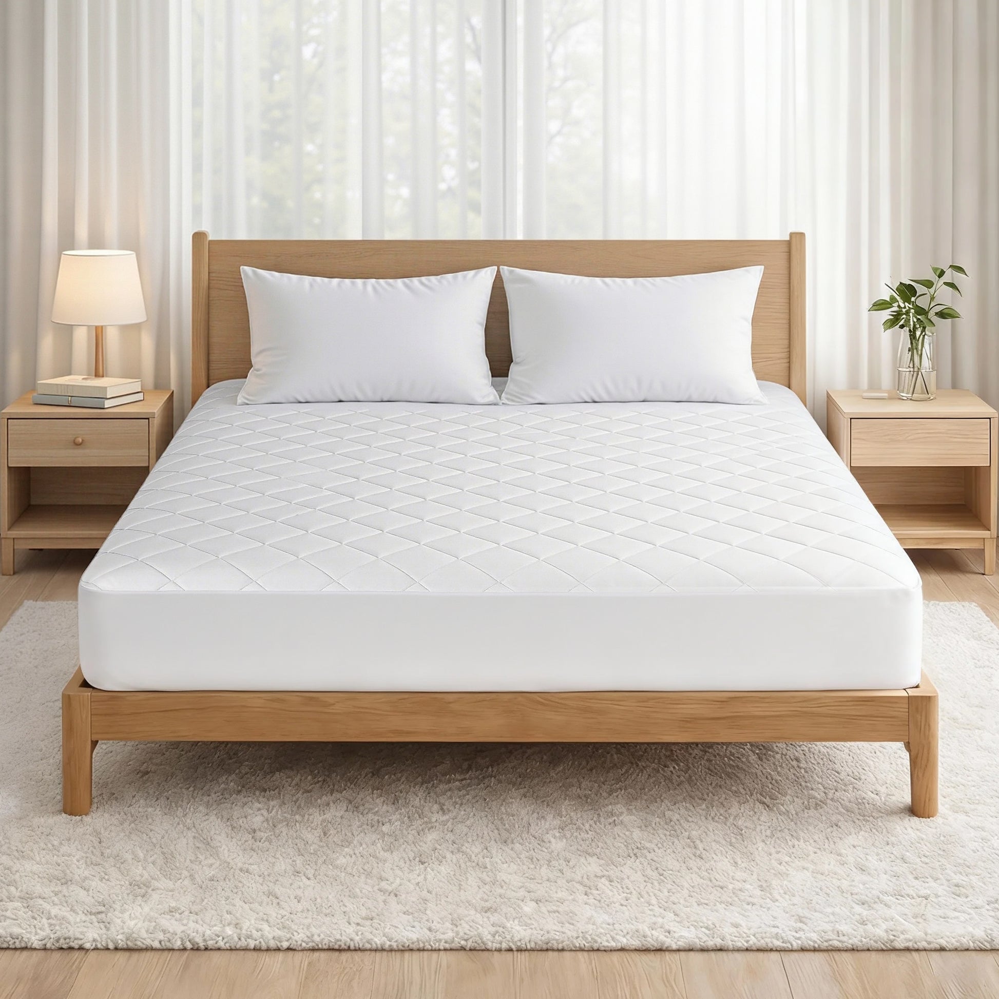 Giselle Waterproof Mattress Protector 100% Cotton Quilted Fitted Cover Double