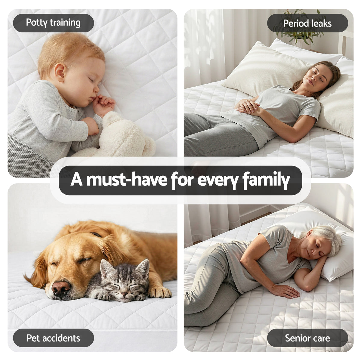 Giselle Waterproof Mattress Protector 100% Cotton Quilted Fitted Cover Double