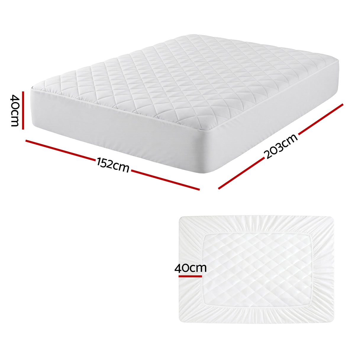 Giselle Waterproof Mattress Protector 100% Cotton Quilted Fitted Cover Queen