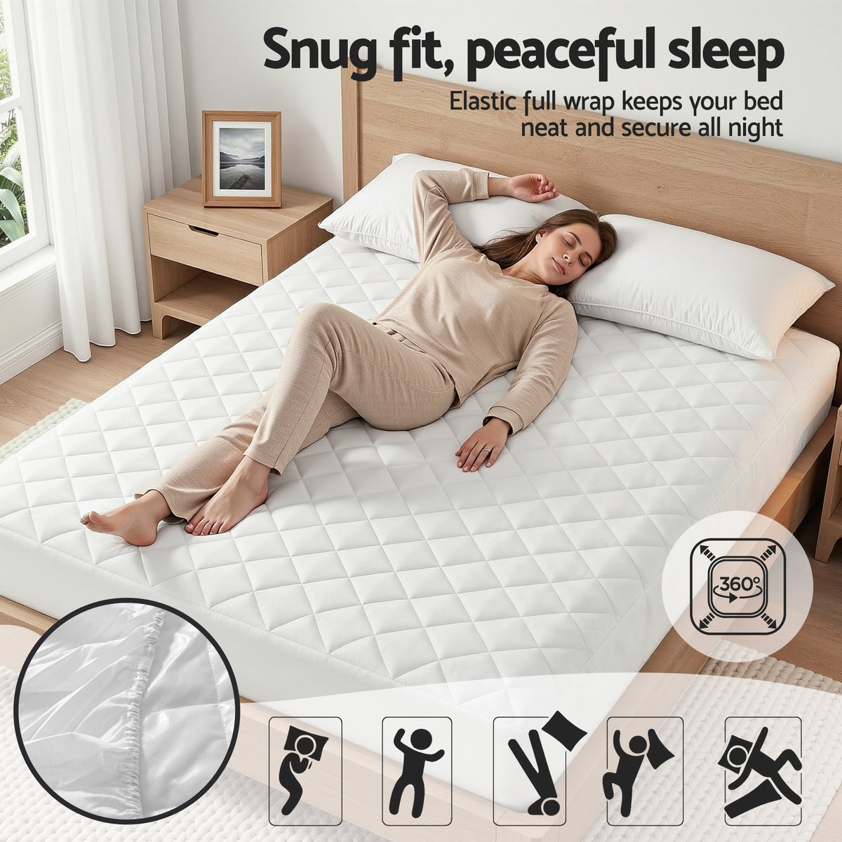 Giselle Waterproof Mattress Protector 100% Cotton Quilted Fitted Cover Queen