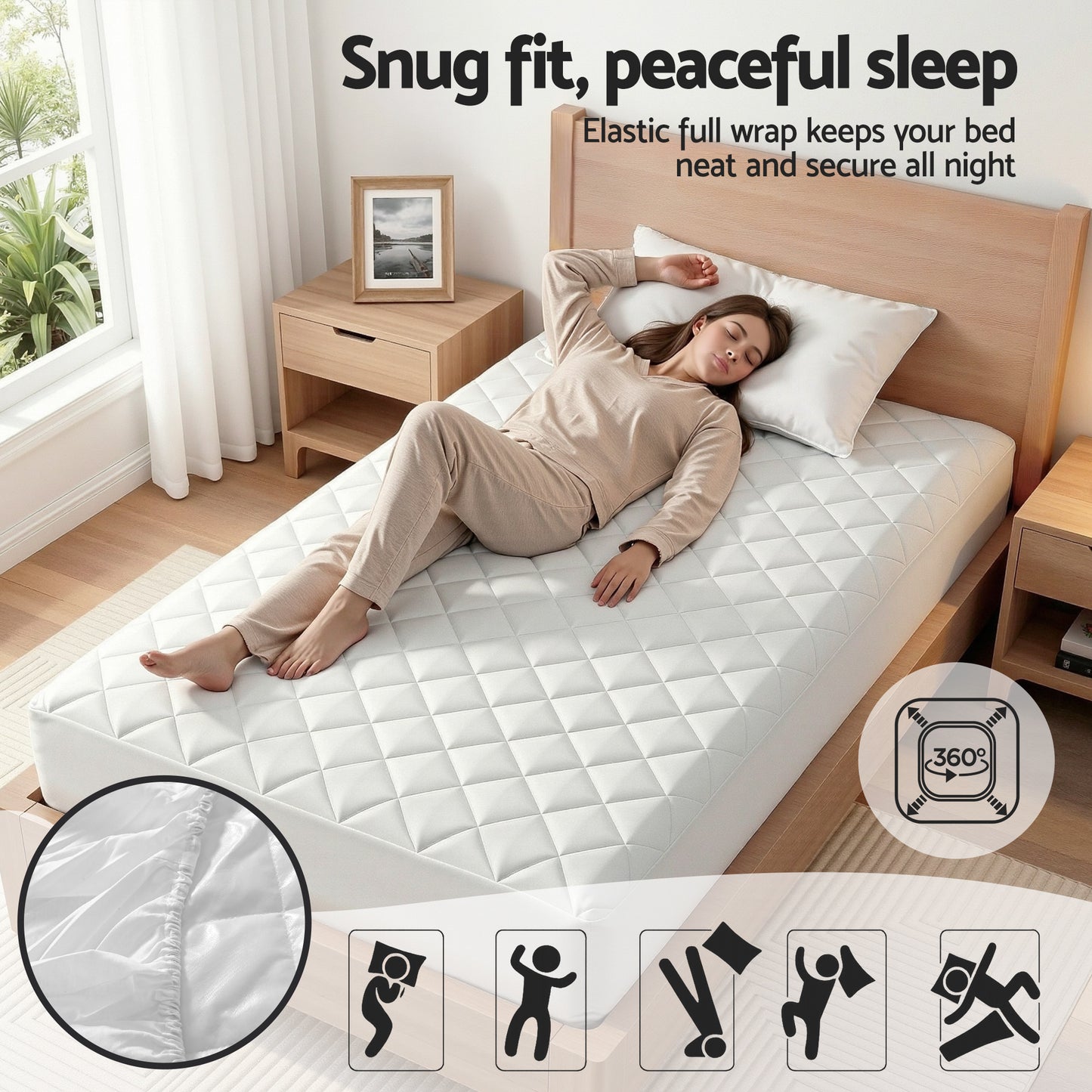 Giselle Waterproof Mattress Protector 100% Cotton Quilted Fitted Cover Single