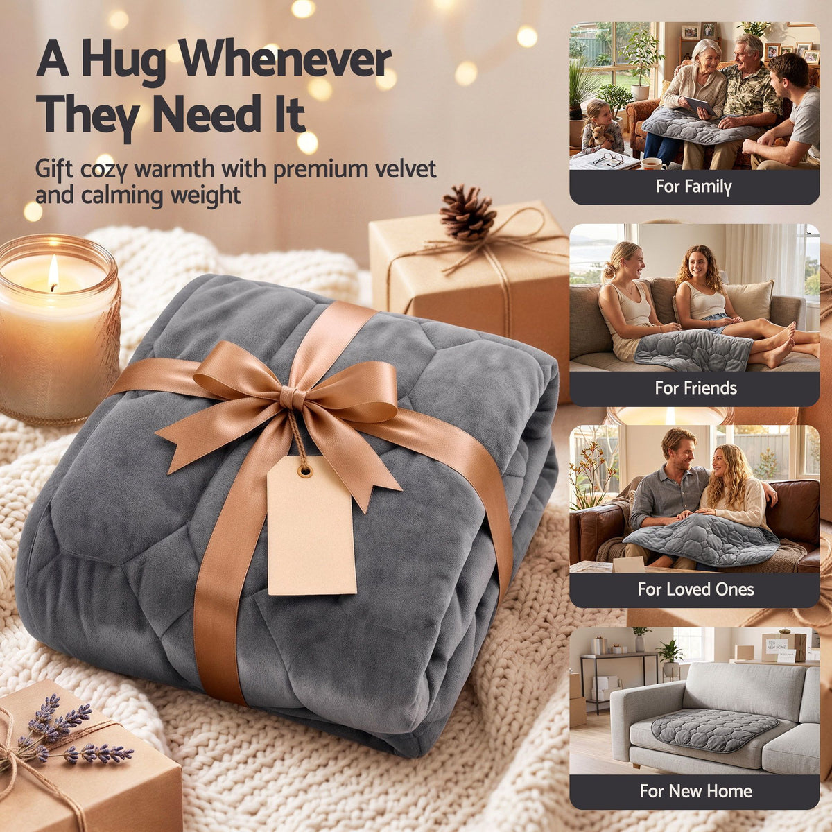 Giselle Weighted Lap Blanket 3.2KG Grey Crystal Velvet Quilted Glass Bead Fill for Sofa Office