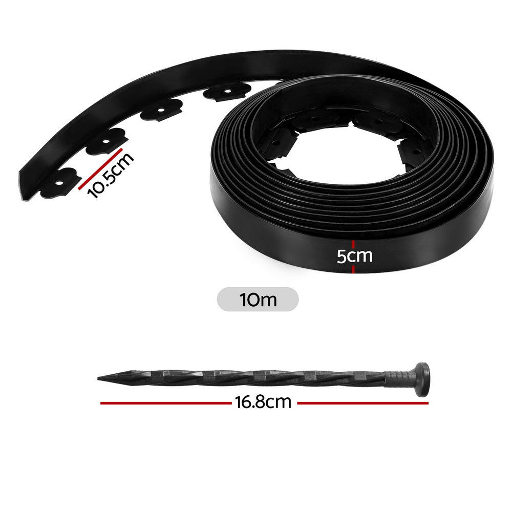 Green Fingers Garden Edging 5CM x 10M Border Support Landscape Edge Black X5