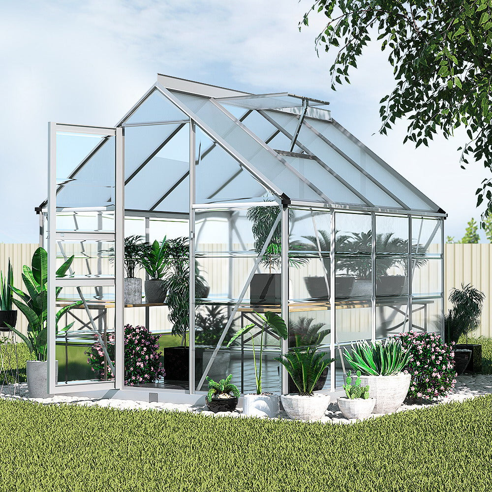 Green Fingers Greenhouse 2.48x1.89x2M Aluminium Polycarbonate Green House Garden Shed