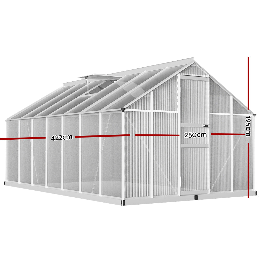 Green Fingers Greenhouse 4.2x2.5x1.95M Aluminium Polycarbonate Green House Garden Shed