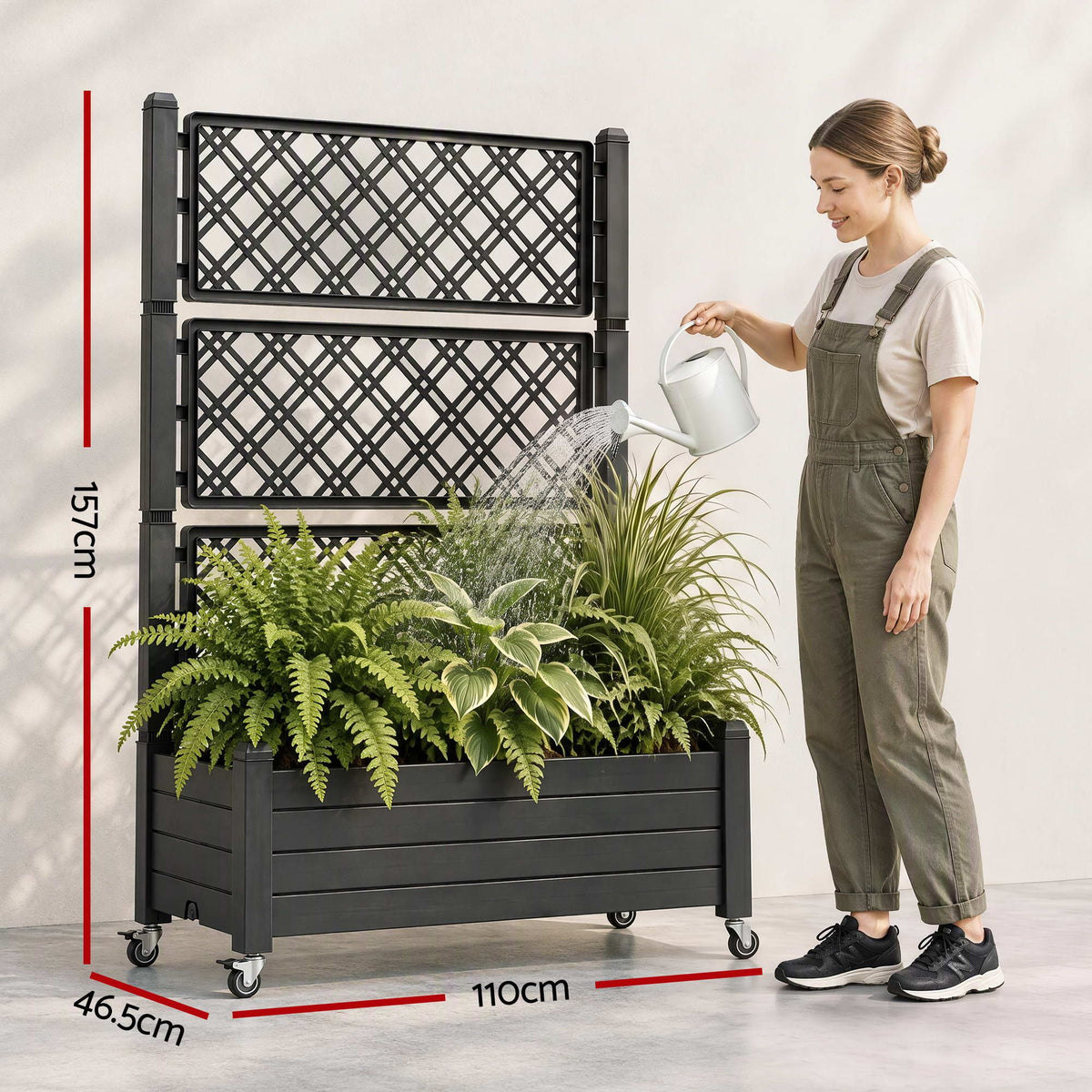 Green Fingers Mobile Planter Box with Trellis, Self Watering Garden Bed & Privacy Screen for Climbing Plants Flowers, Black