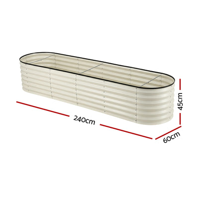 Green Fingers Oval Raised Garden Bed Galvanised Planter Box Rust Resistant 240x60x45cm White