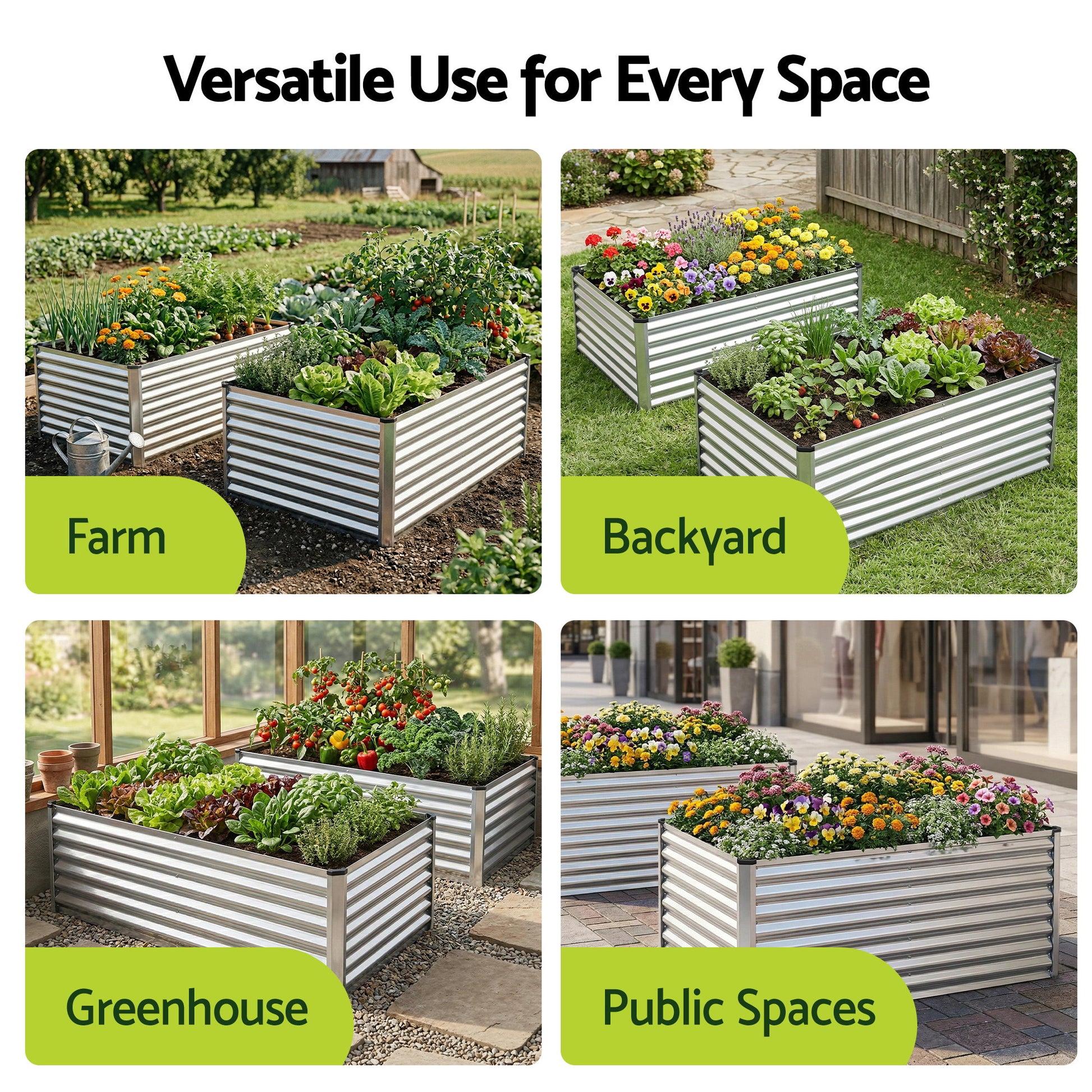 Green Fingers Raised Garden Bed 2 in 1 Modular Galvanised Planter Box Rust Resistant 240x80x60cm