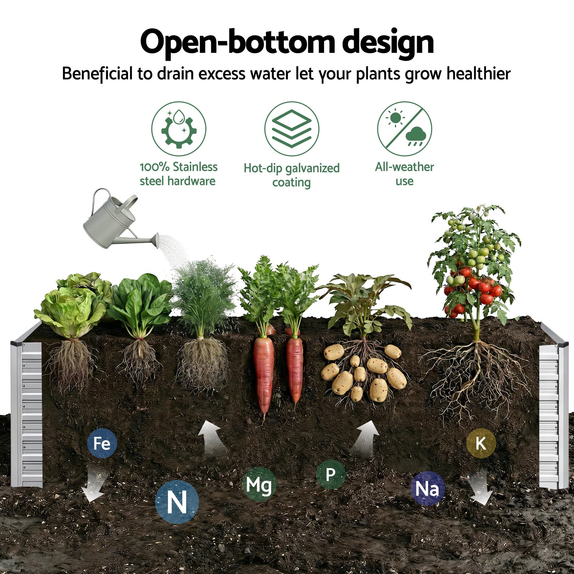Green Fingers Raised Garden Bed 2 in 1 Modular Galvanised Planter Box Rust Resistant 240x80x60cm