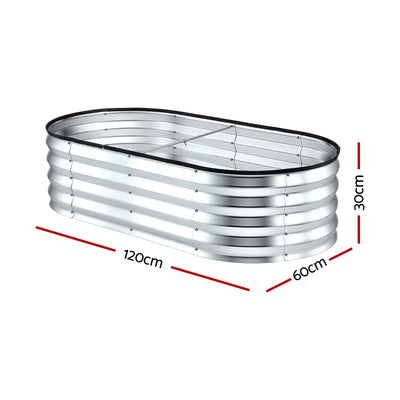 Green Fingers Raised Garden Bed Galvanised Oval Metal Planter Box Large Outdoor 120x60x30cm Silver