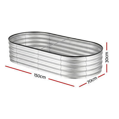 Green Fingers Raised Garden Bed Galvanised Oval Metal Planter Box Large Outdoor 150x70x30cm Silver