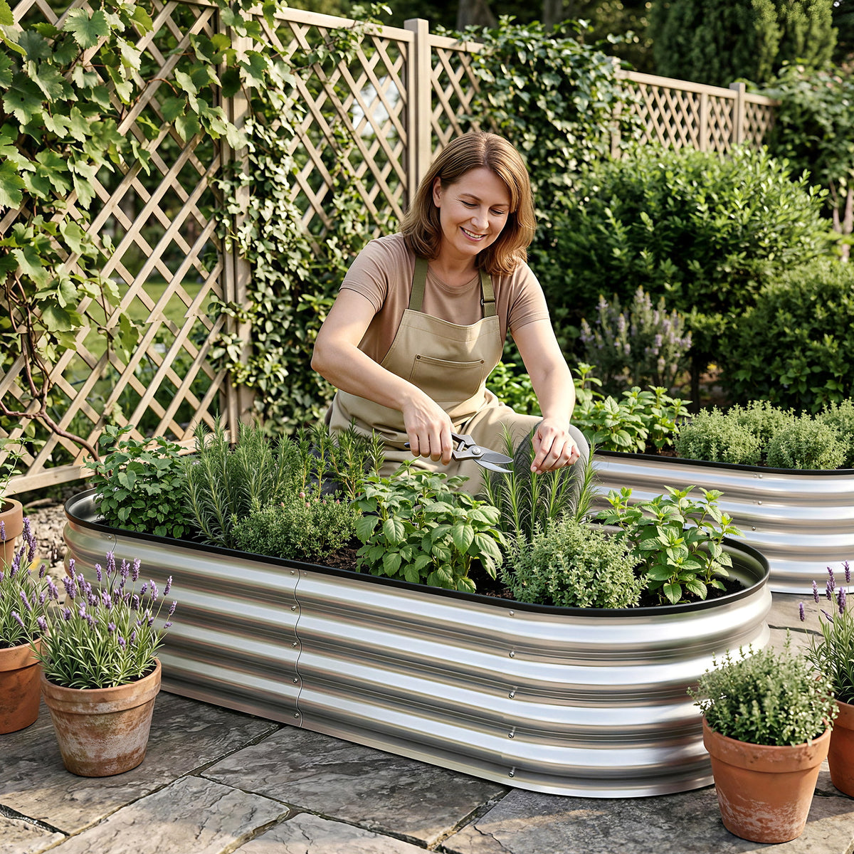 Green Fingers Raised Garden Bed Galvanised Oval Metal Planter Box Large Outdoor 150x70x30cm Silver