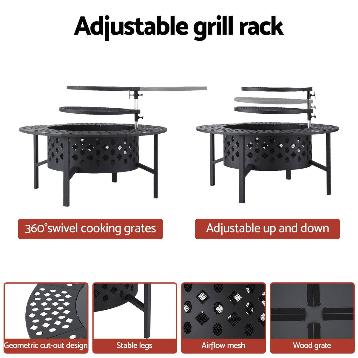 Grillz Fire Pit BBQ Charcoal Smoker Portable Mesh Pits Outdoor Camping Fireplace