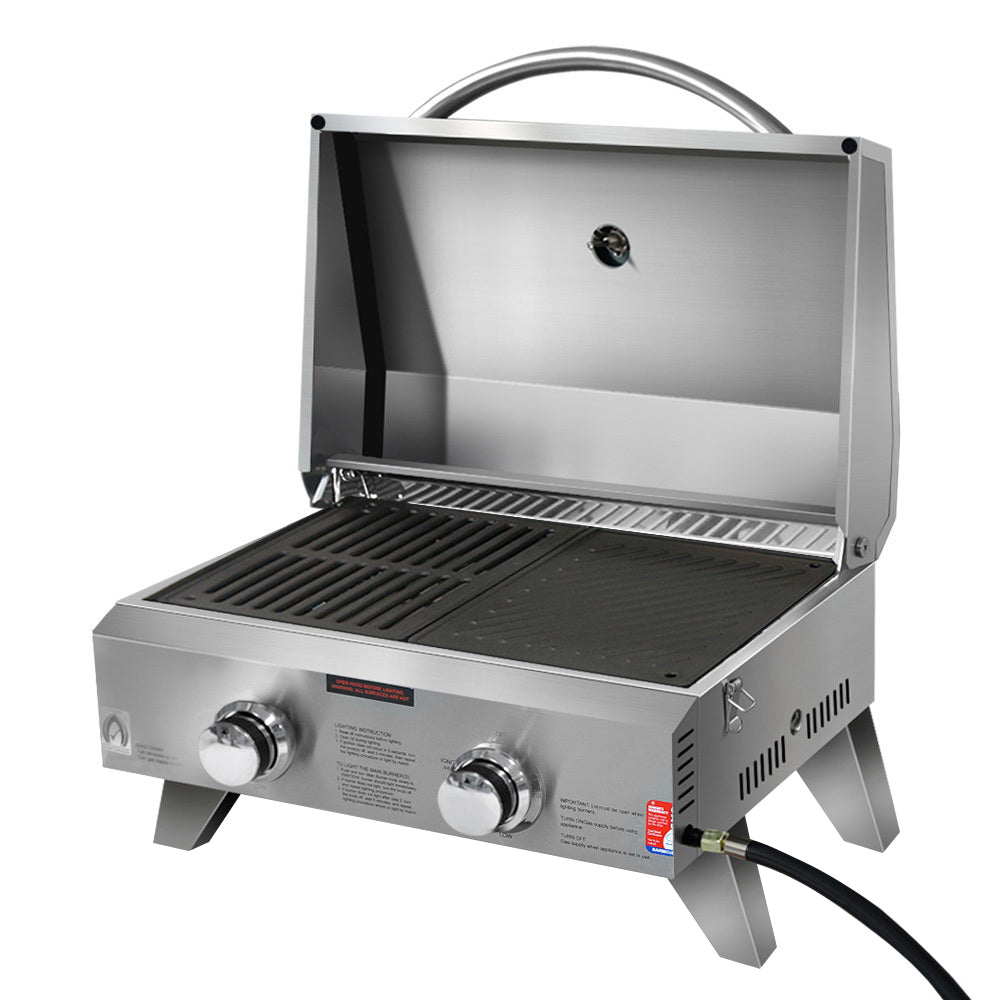 Grillz Portable Gas BBQ Grill 2 Burners with 2 Plates