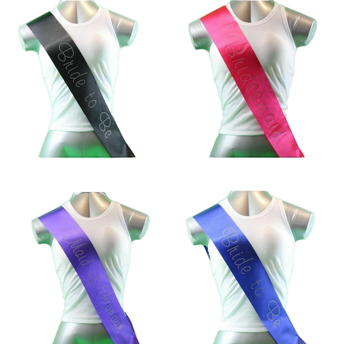 Hens Sash Diamante Diamond Crystal Sashes Bridal Party Black Pink Purple Blue