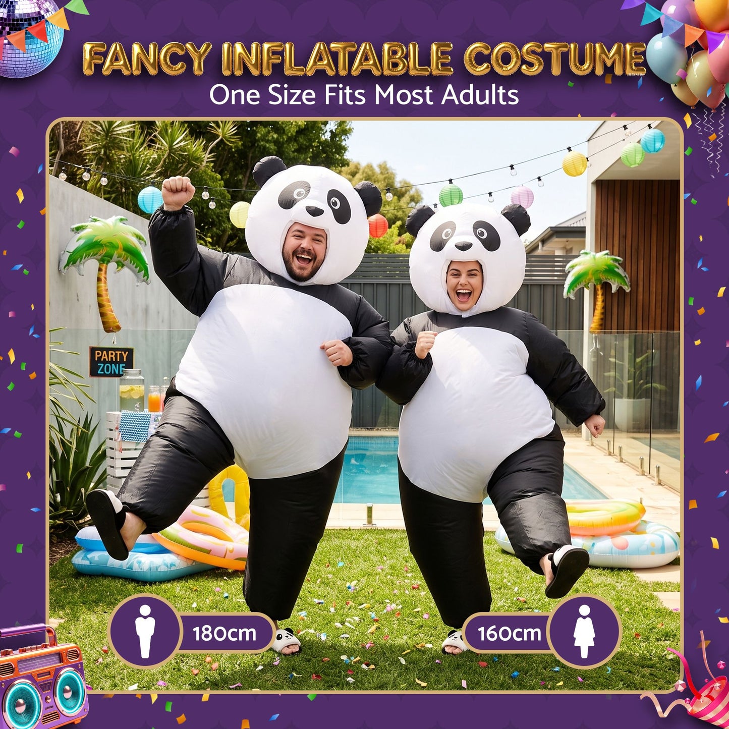 Inflatable Costume Panda Suit Fancy Dress Adult Party Outfit Black One Size