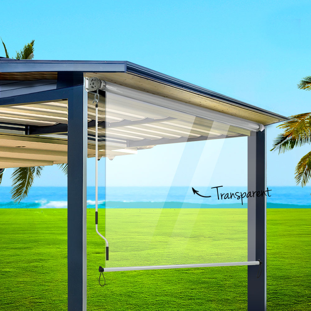 Instahut 1.3X2.4M Outdoor Blinds Clear Roll Down Awning Retractable Outdoor Blinds Water Wind Proof Transparent