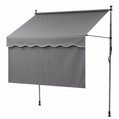 Instahut 2.1M x 1.8M Manual Pivot Arm Awning With Front Curtain Grey