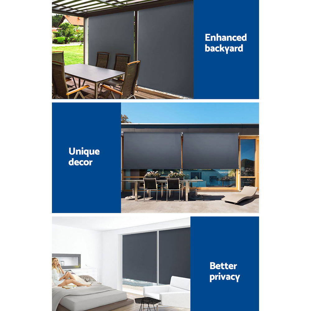 Instahut 2.4X2.5M Outdoor Blinds Awning Roll Down Canopy Retractable Outdoor Blinds Window Shade Grey