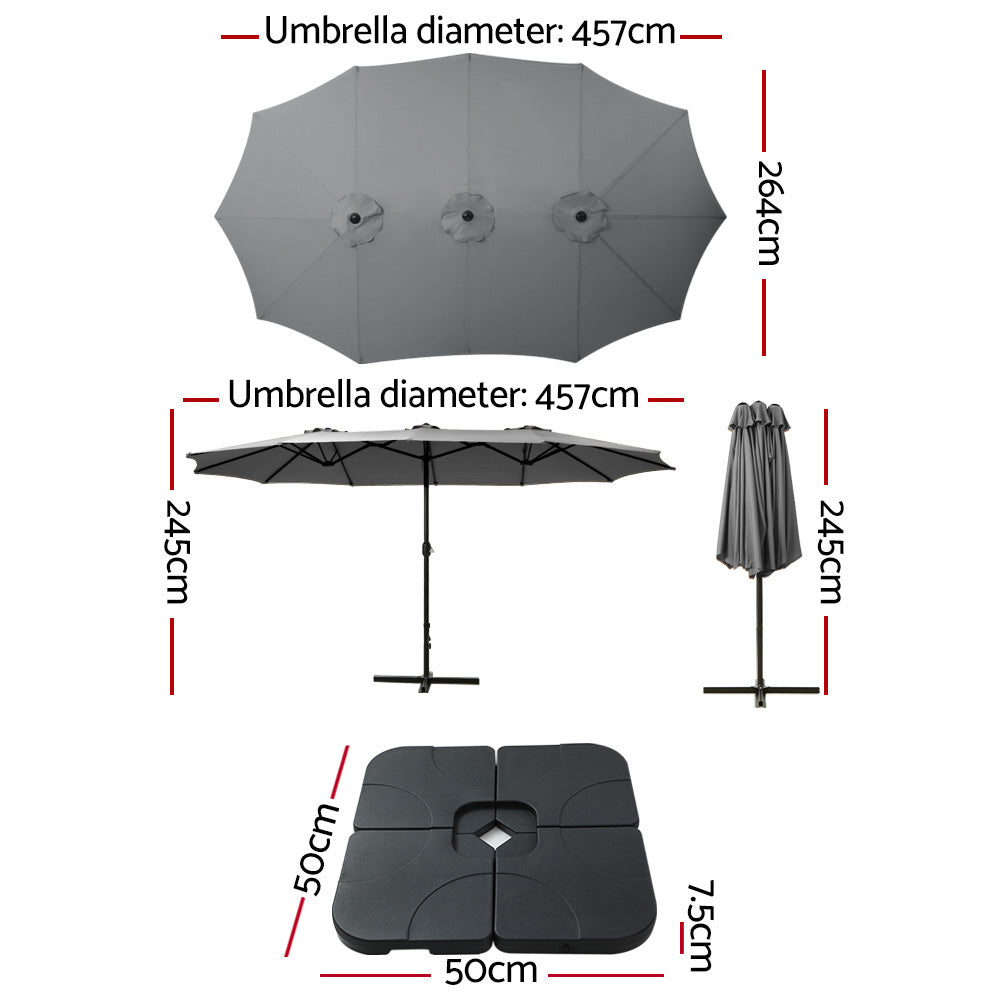 Instahut 4.57m Outdoor Umbrella w/Base Stand Beach Pole Garden Charcoal