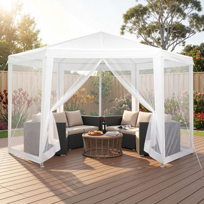 Instahut Gazebo 2x2m Marquee Wedding Party Tent Outdoor Camping Mesh Wall Canopy Shade Gazebos White