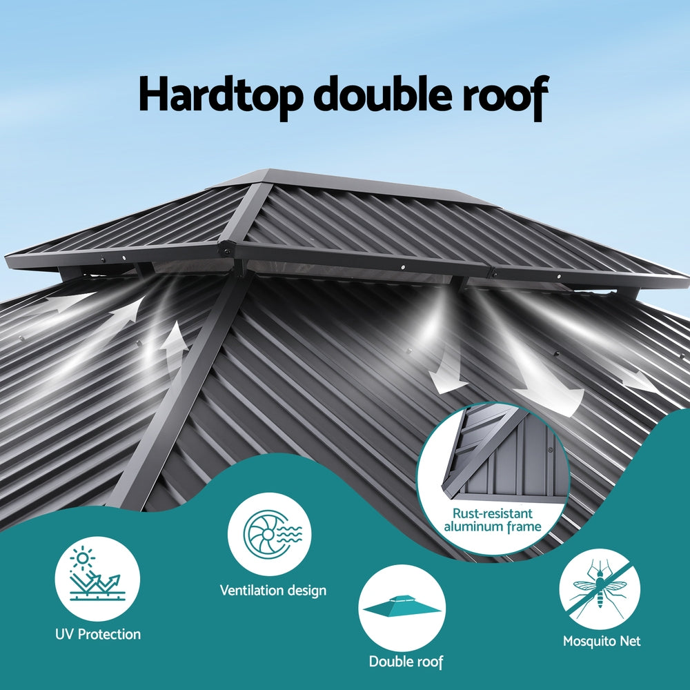 Instahut Gazebo 3x3.65m Canopy Outdoor Steel Frame Patio Tent Curtains Marquee Grey