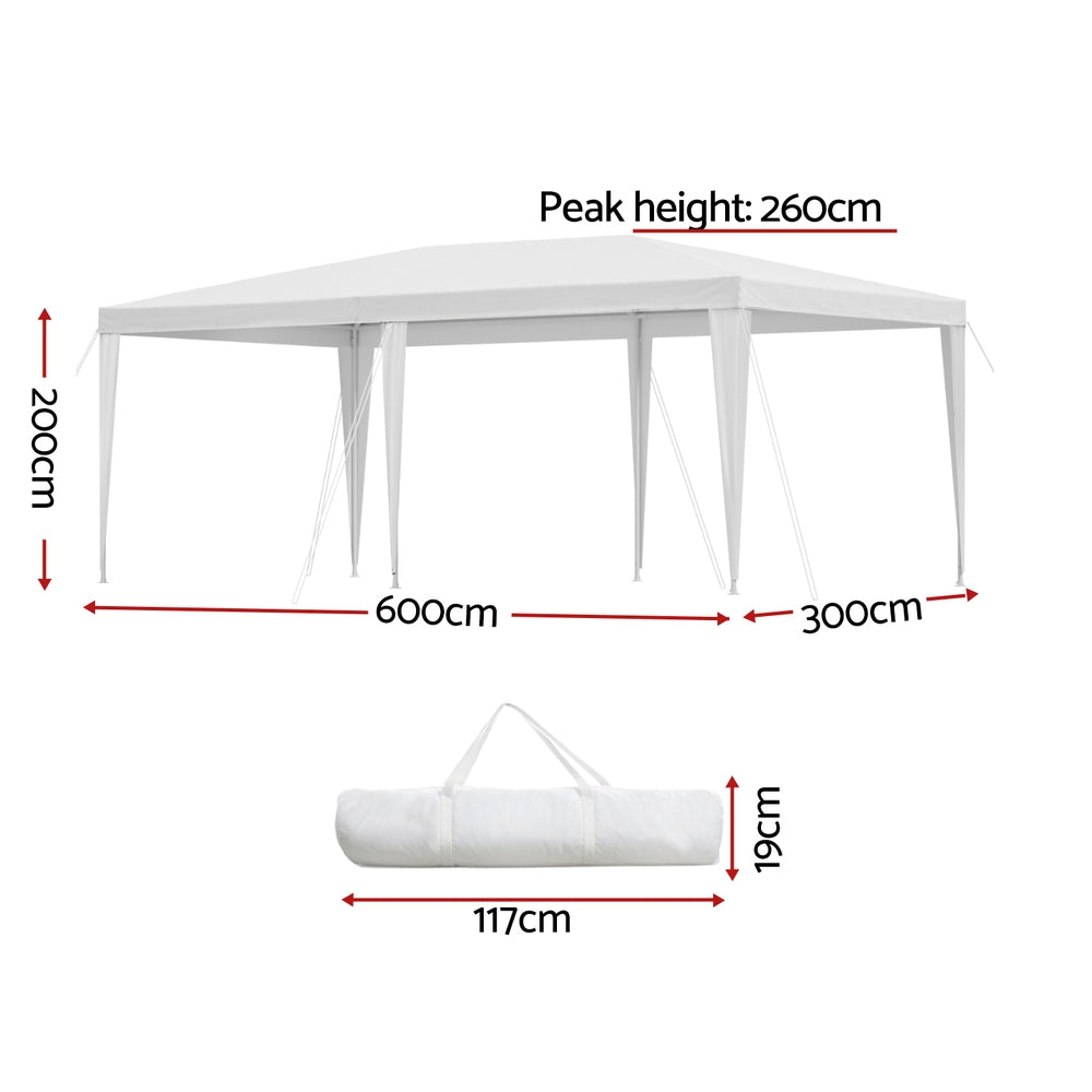 Instahut Gazebo 3x6m Wedding Party Marquee Tent Outdoor Event Camping Canopy Shade White
