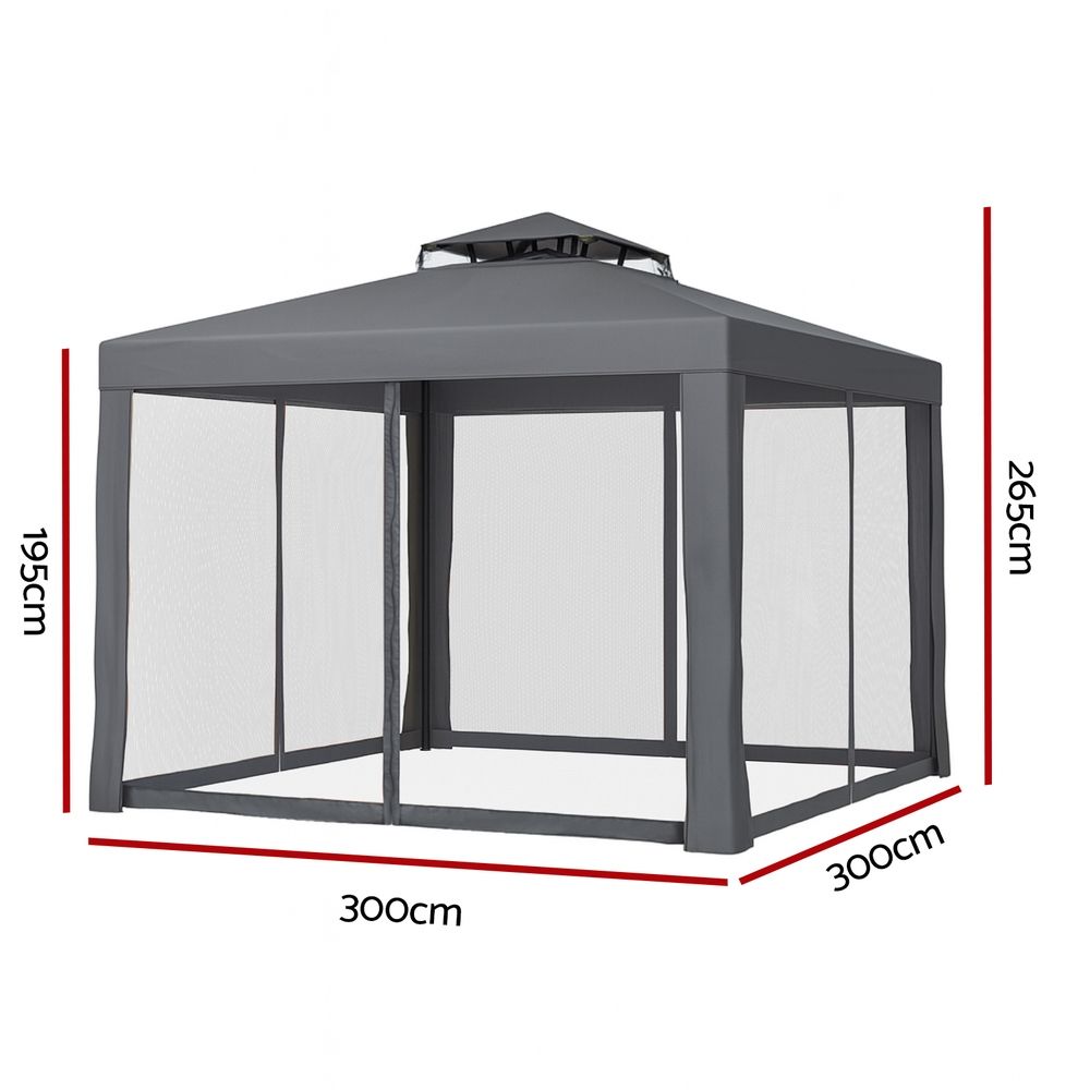 Instahut Gazebo Marquee 3m Outdoor Event Tent Camping Party Mesh Wall Canopy Grey