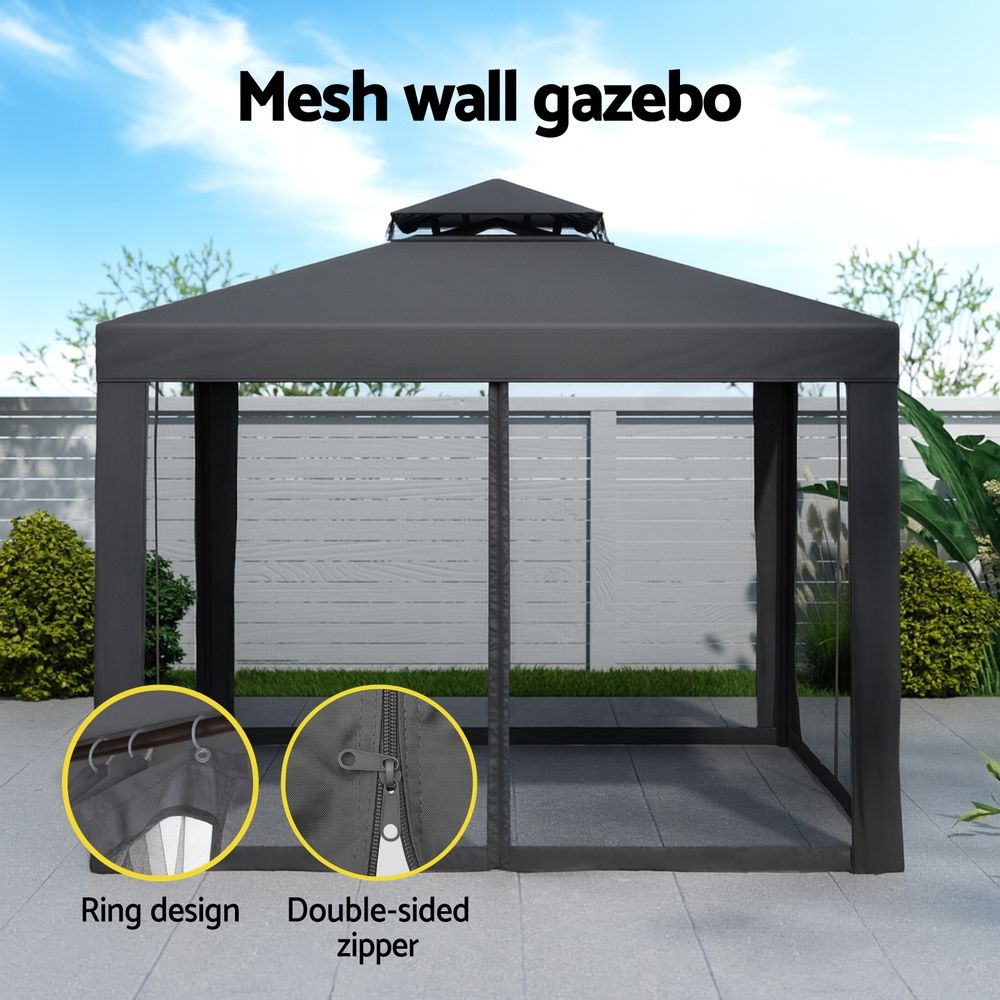 Instahut Gazebo Marquee 3m Outdoor Event Tent Camping Party Mesh Wall Canopy Grey