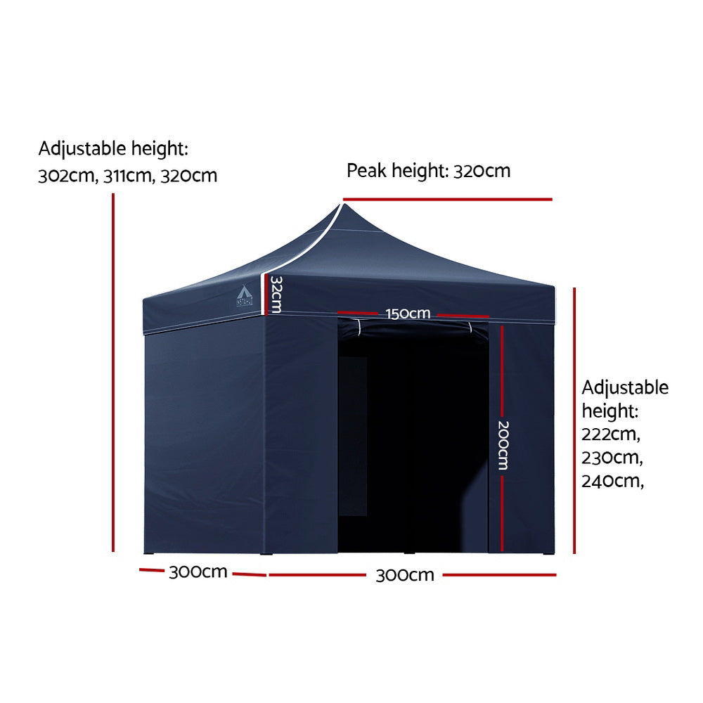 Instahut Gazebo Pop Up Marquee 3x3 Folding Tent Gazebos Camping 500D Oxford Navy