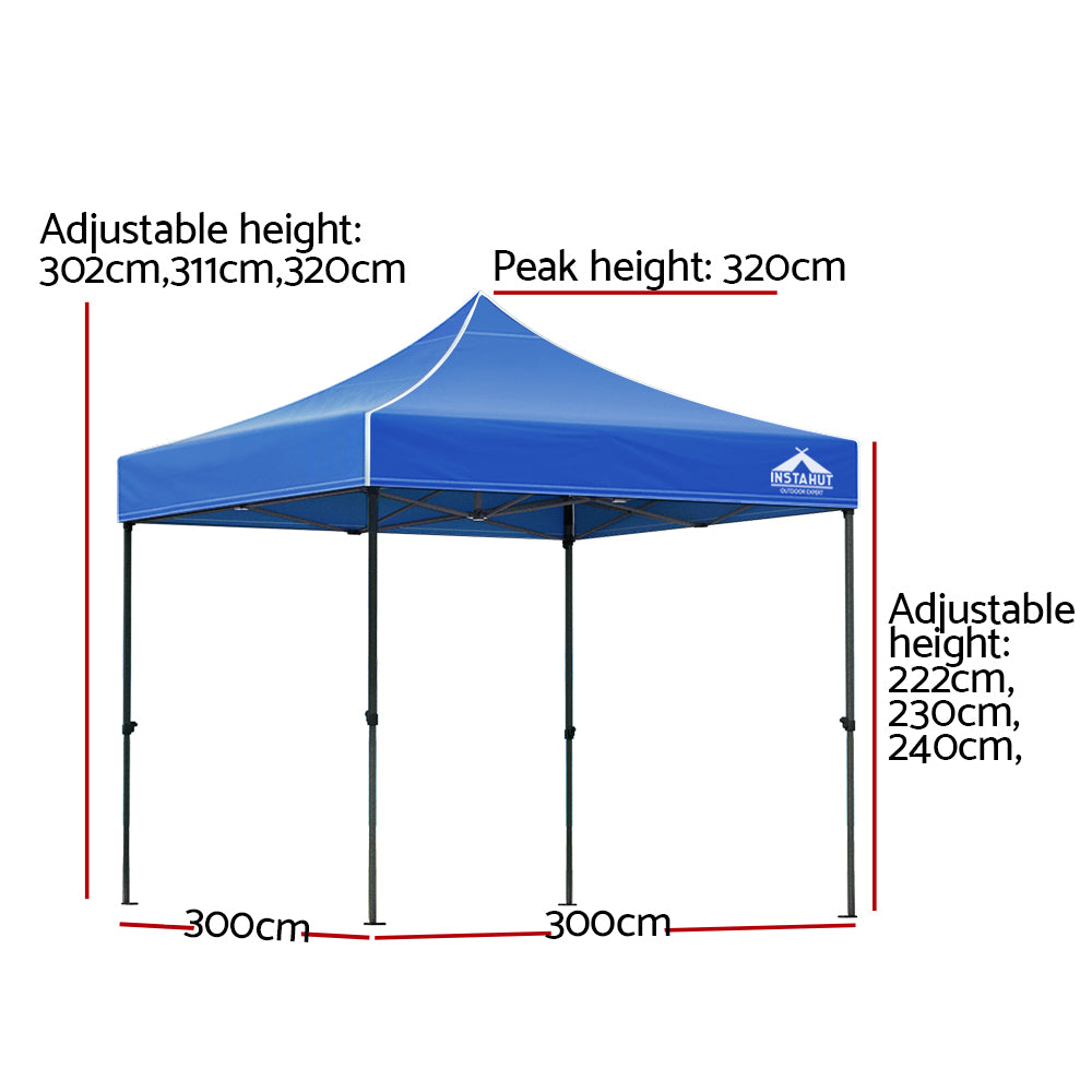 Instahut Gazebo Pop Up Marquee 3x3 Folding Tent Outdoor Camping 500D Oxford Blue